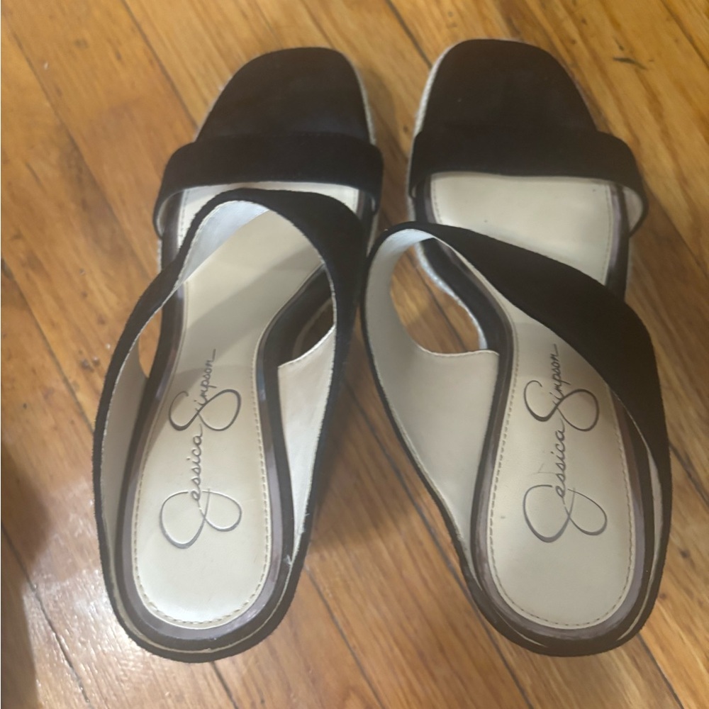 β¨ Jessica Simpson Black Wedge Sandals - Size 9 β¨ - Picture 9 of 10